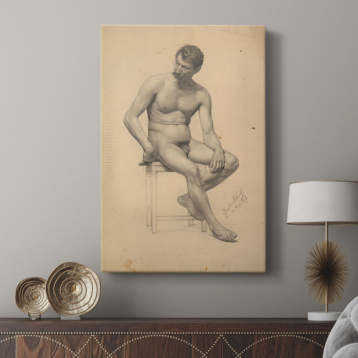 Canvas art print featuring a simple anatomical study with natural posture displayed in a modern interior space.