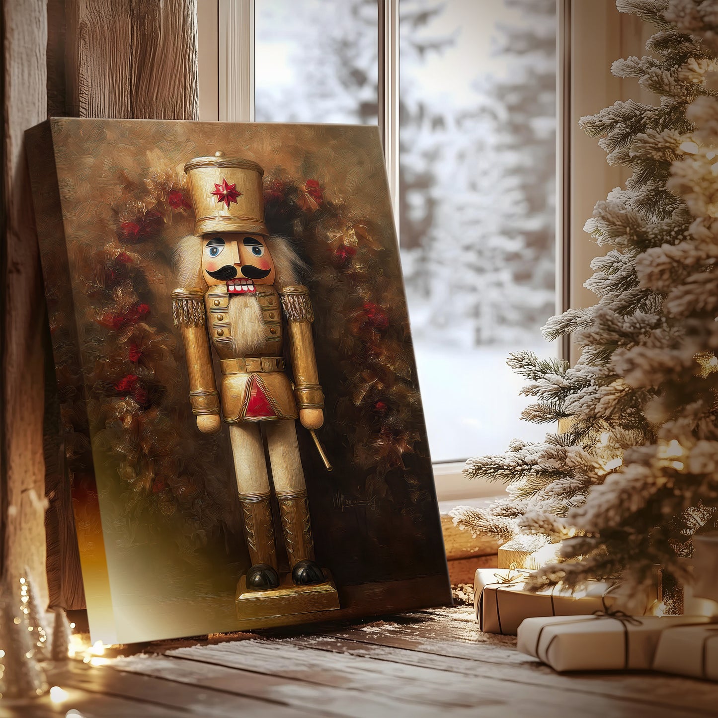 Candlelit Sleigh Hearth - Canvas Art Print