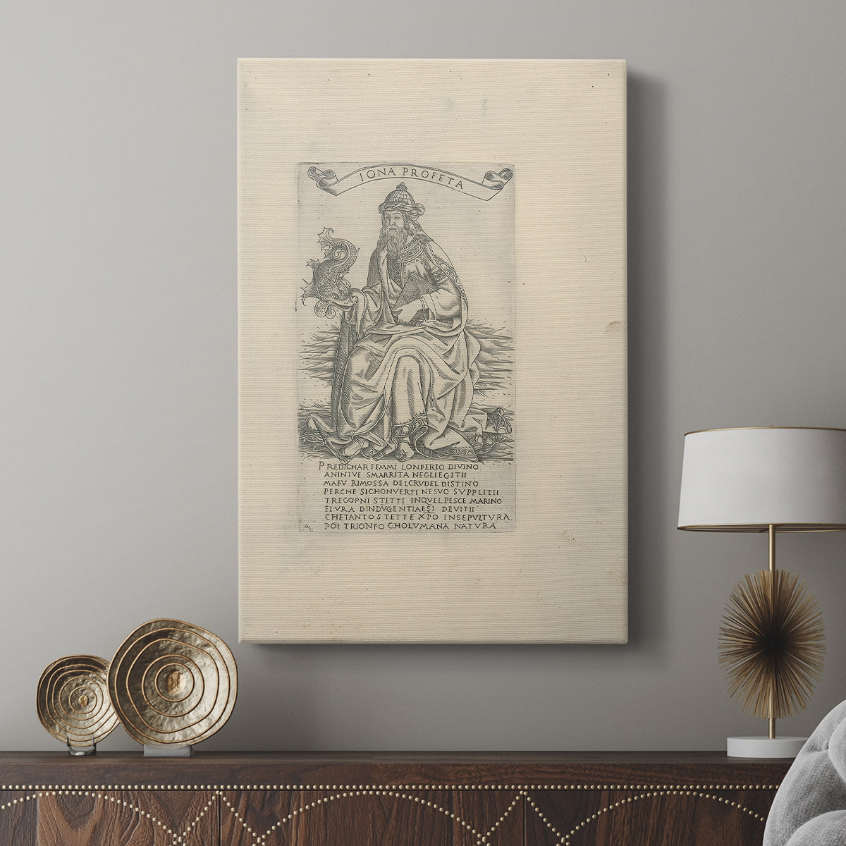 Canvas art print featuring a structured illustration with minimal shading and clarity displayed in a modern interior space.
