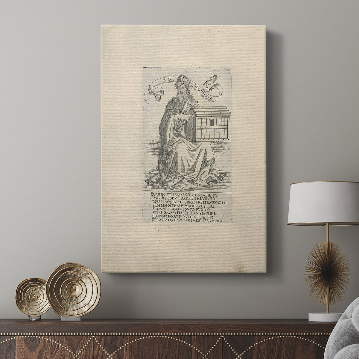 Canvas art print featuring a structured illustration with strong outline and minimal depth displayed in a modern interior space.