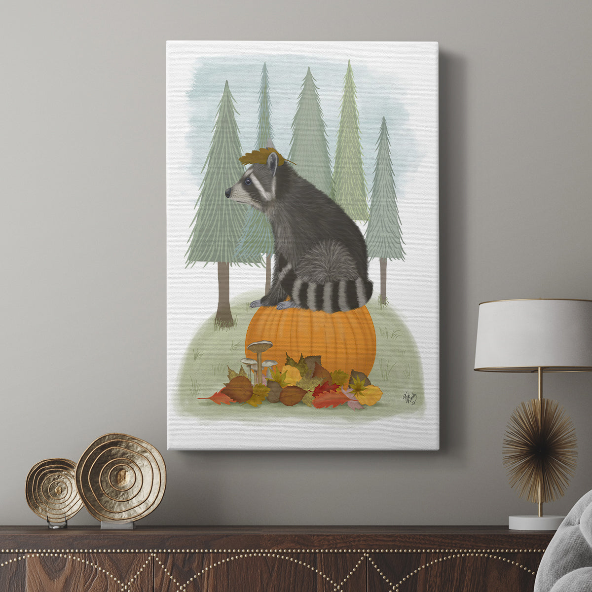 Raccoon On Pumpkin - Canvas Art Print