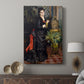 Canvas art print featuring a decorative portrait with a woman and exotic bird displayed in a modern interior space.