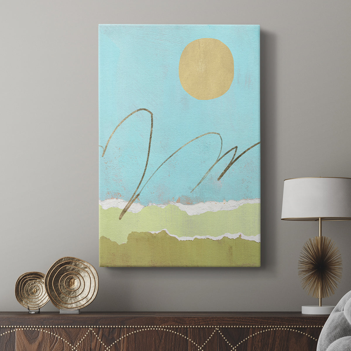 Green and Gold Pieced Landscape II - Canvas Art Print