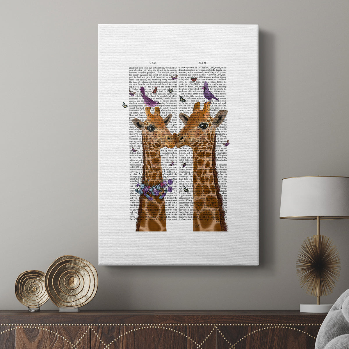 Kissing Giraffes with Birds - Canvas Art Print