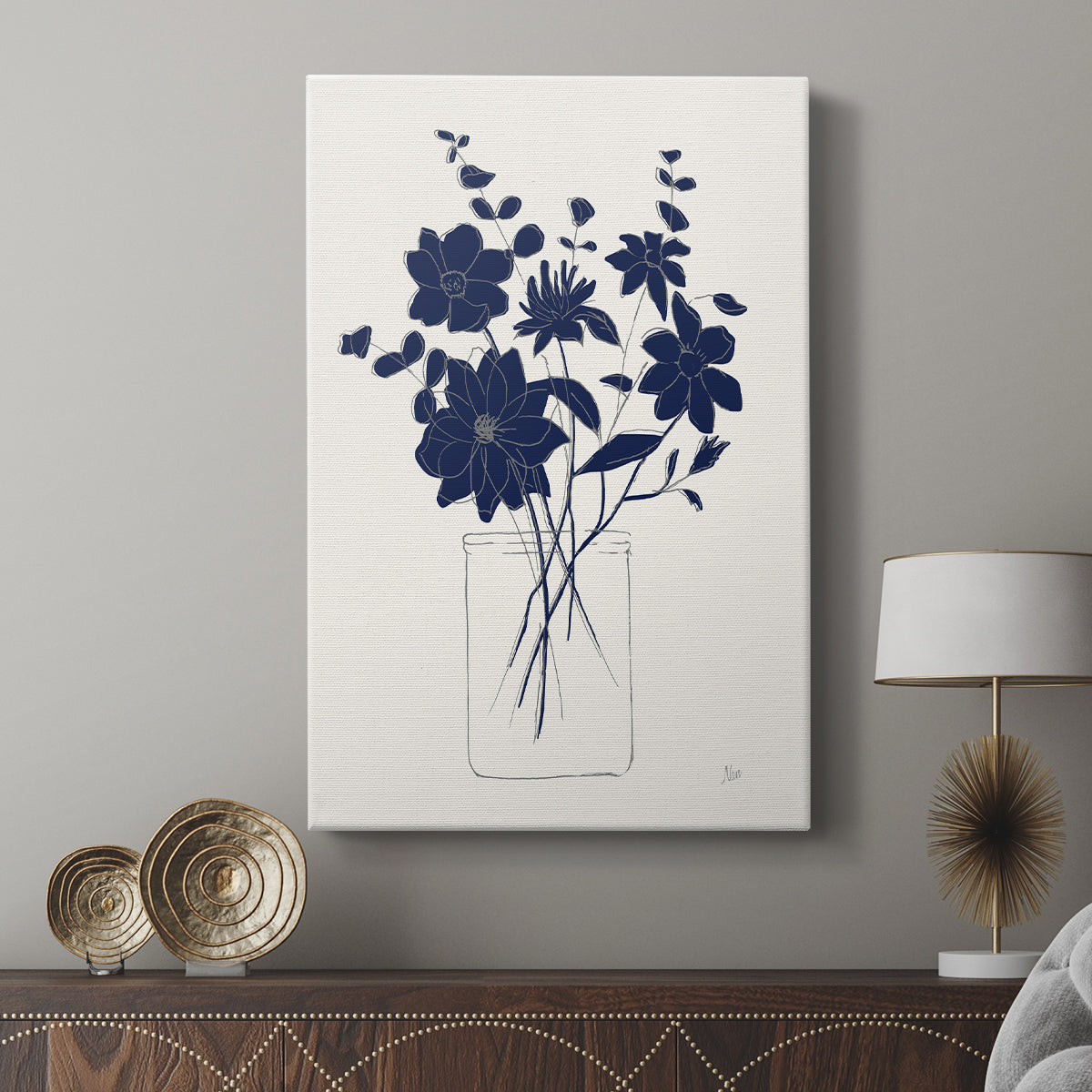 Indigo Sketch Bouquet II - Canvas Art Print