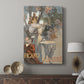 Canvas art print featuring a decorative poster with elegant lines and soft tones displayed in a modern interior space.