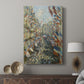 Canvas art print featuring a lively urban scene with banners and people displayed in a modern interior space.
