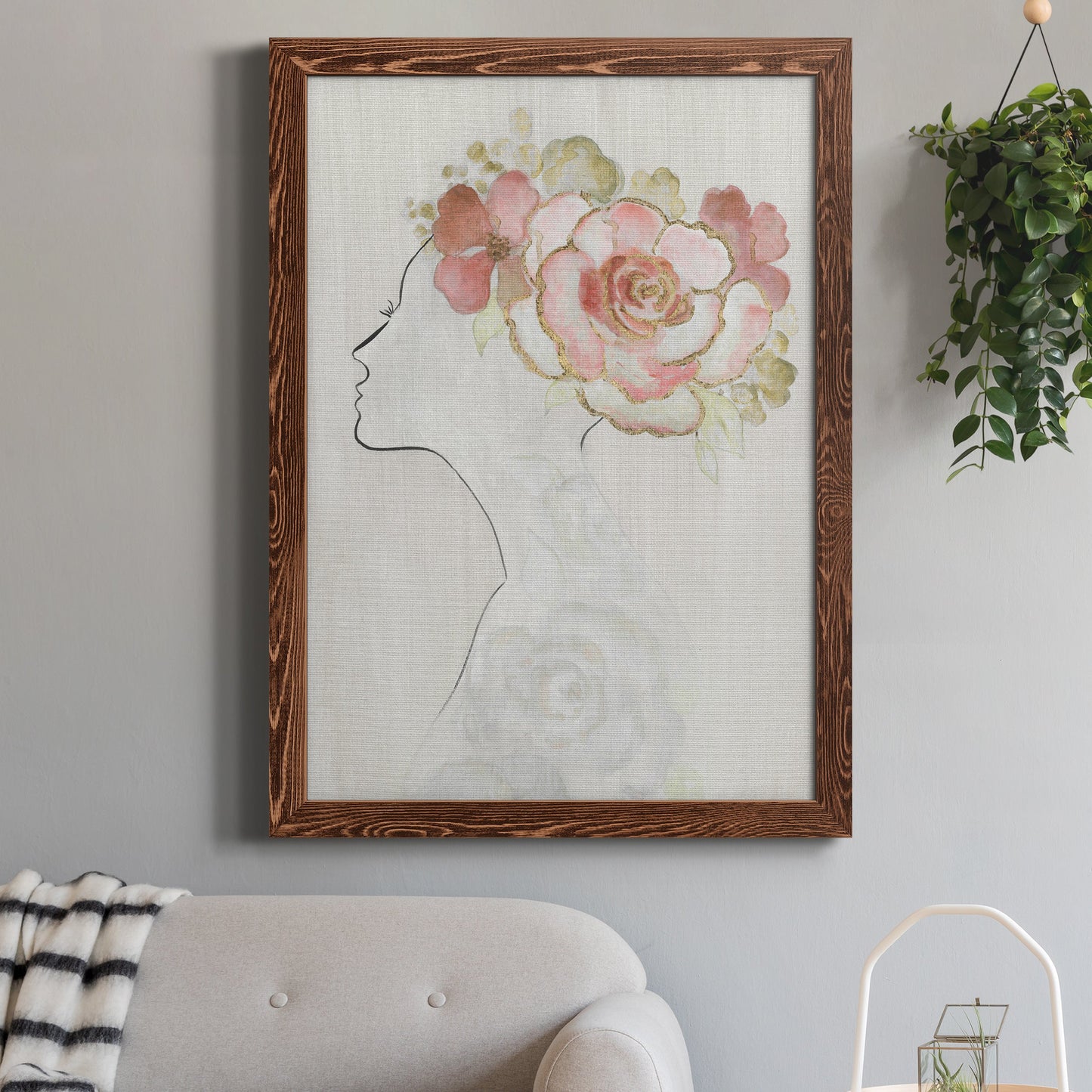 Fashion Floral Silhouette II - Barnwood Framed Canvas Print