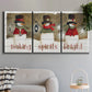 Three-panel canvas wall art featuring misty harbor sunrise with boats, displayed in a modern living room above a sofa.