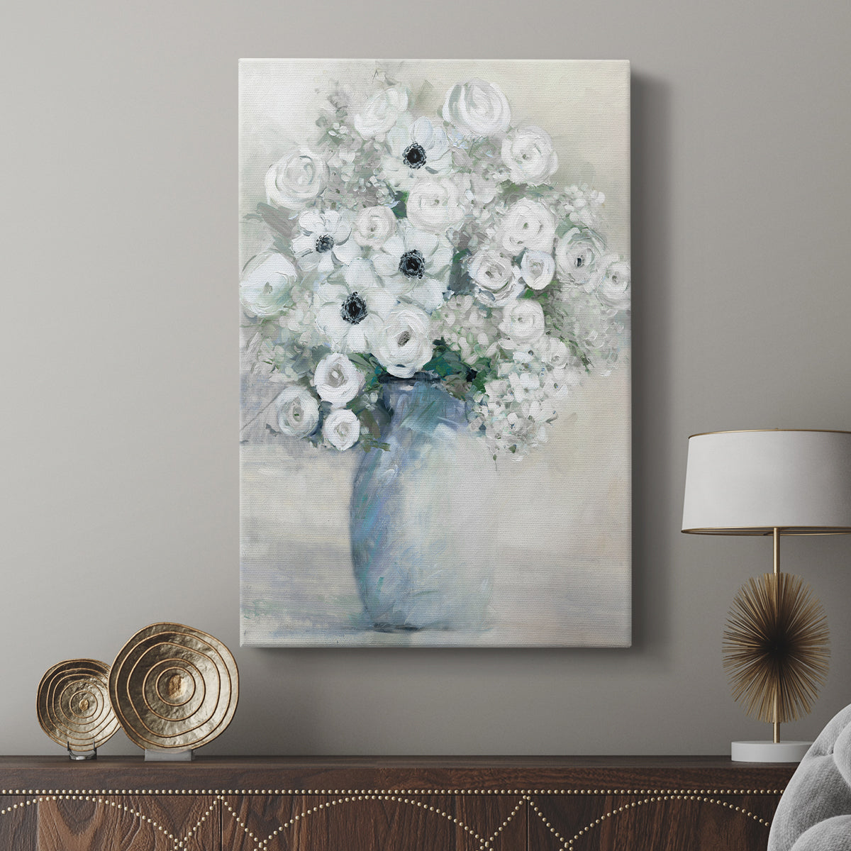White Anemone Bouquet - Canvas Art Print