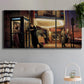 Three-panel canvas wall art featuring cinematic nighttime theater scene, displayed in a modern living room above a sofa.