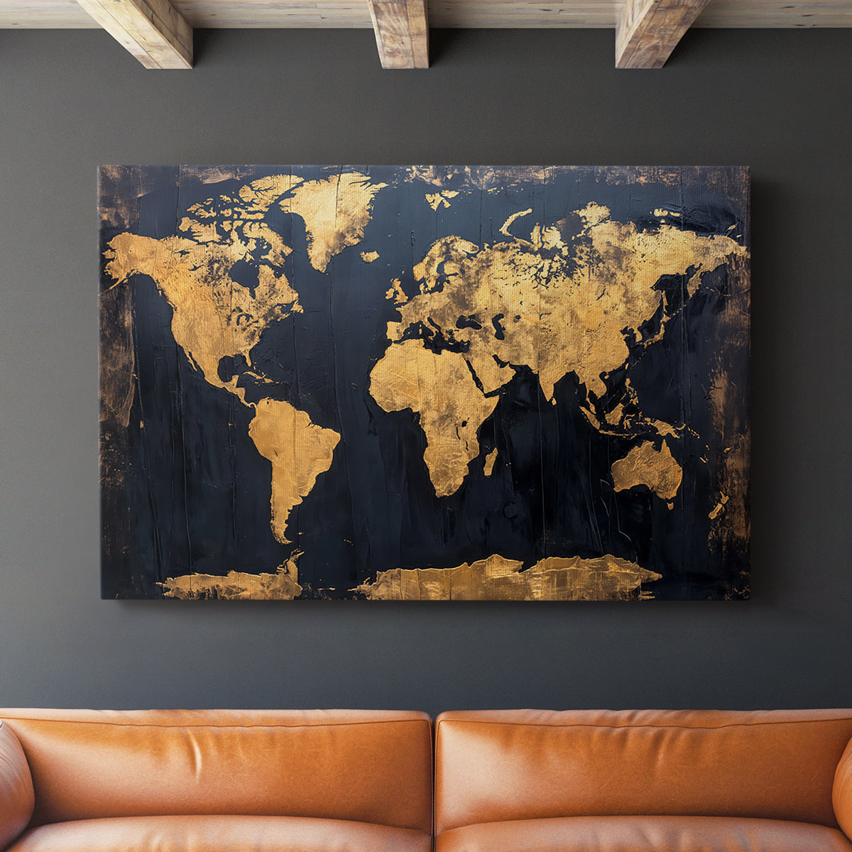Gold and Navy Map V - Canvas Art Print