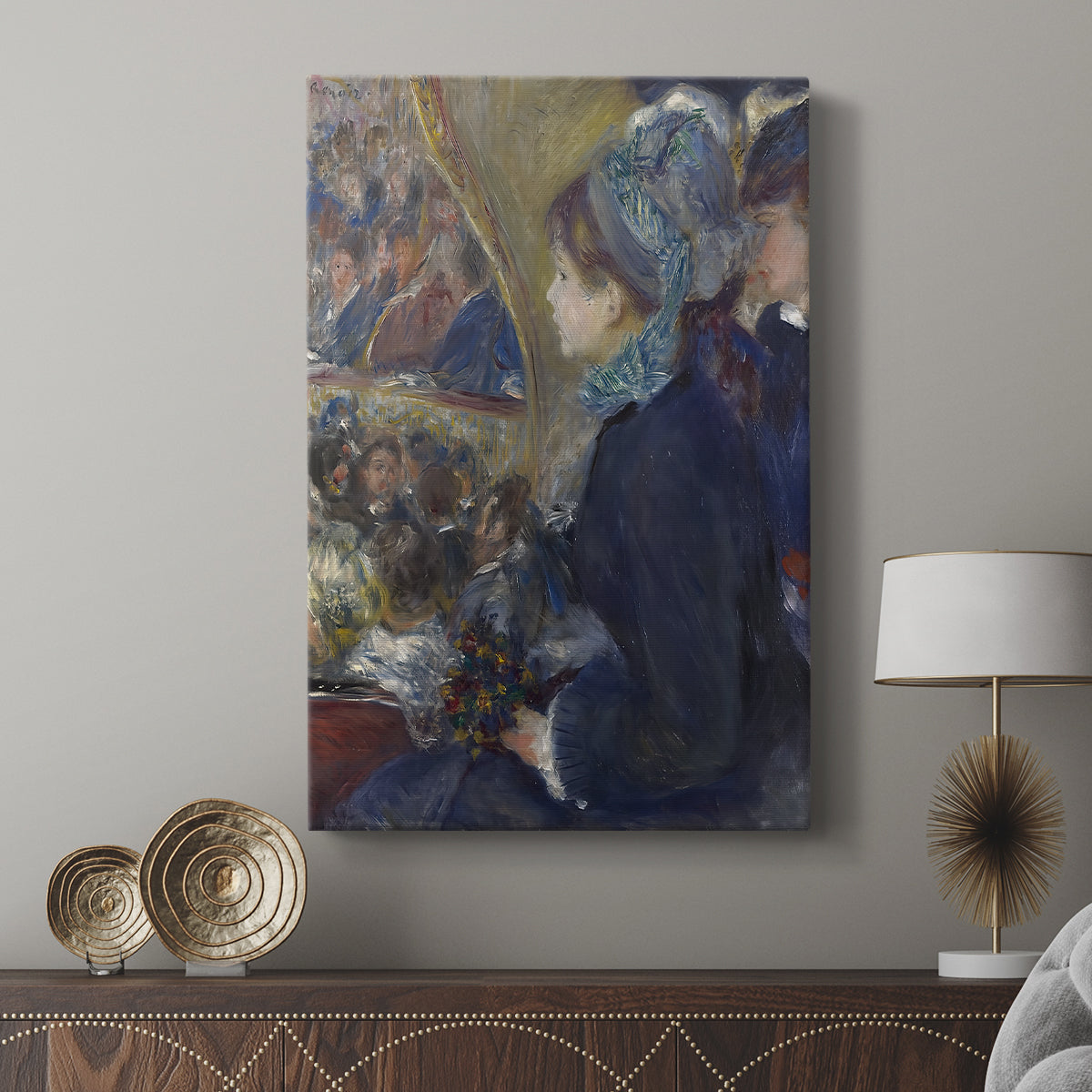 Canvas art print featuring a refined interior scene with subtle movement and gentle tones displayed in a modern interior space.