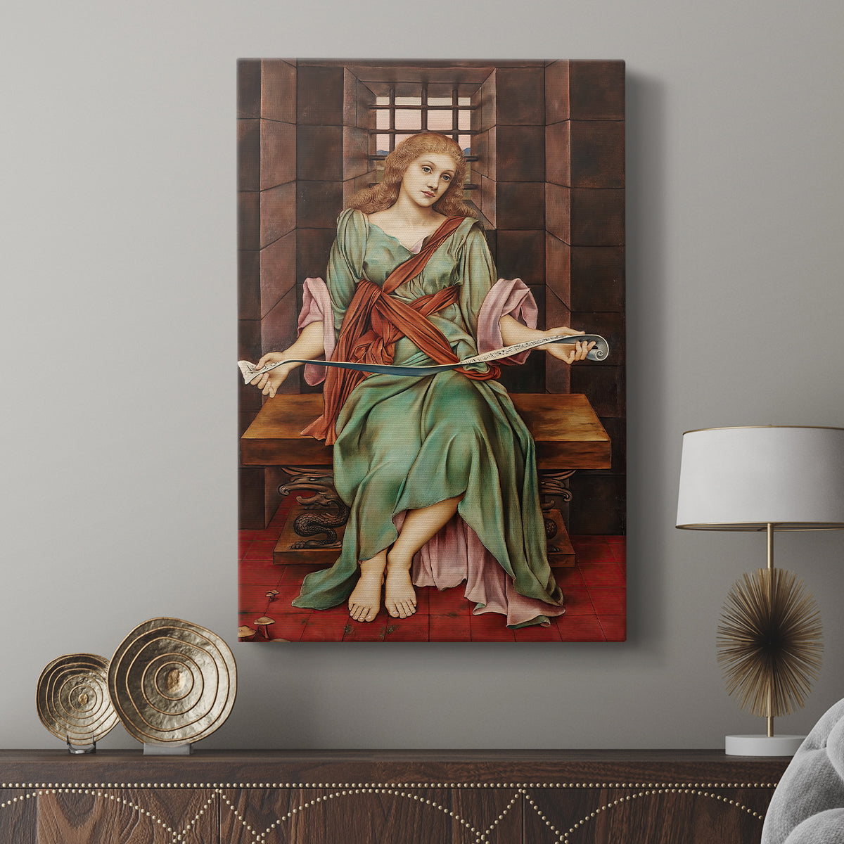 Canvas art print featuring a dramatic image of confinement and emotional tension displayed in a modern interior space.