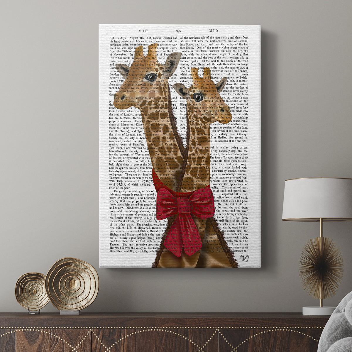 Giraffes and Bow - Canvas Art Print