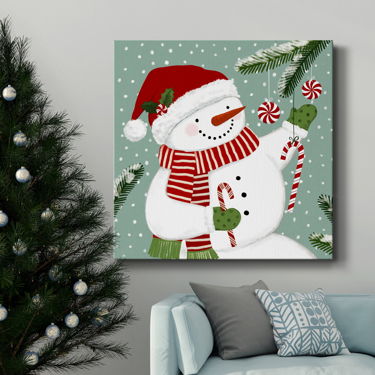 Peppermint Snowman I-Premium Gallery Wrapped Canvas - Ready to Hang