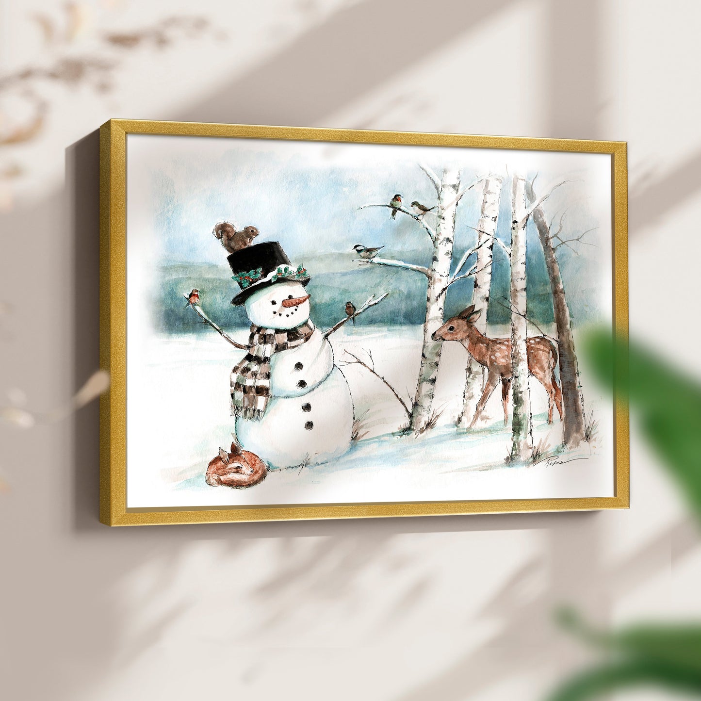 42975,snowman,deer,winter,forest,snowy landscape,birds,birch trees,scarf,top hat,wildlife,nature,frost,season,serene,animal,frosty,woodlands,frozen,cold,playful,outdoors,charming,magical,landscape art,whimsical,fauna,friendly,wildlife observation,tranquility,country scene,illustration,snowflakes,seasonal,heritage,woodland creatures,holiday,scenic,peaceful,natural beauty,art,Re-stickable,Landscape & Nature