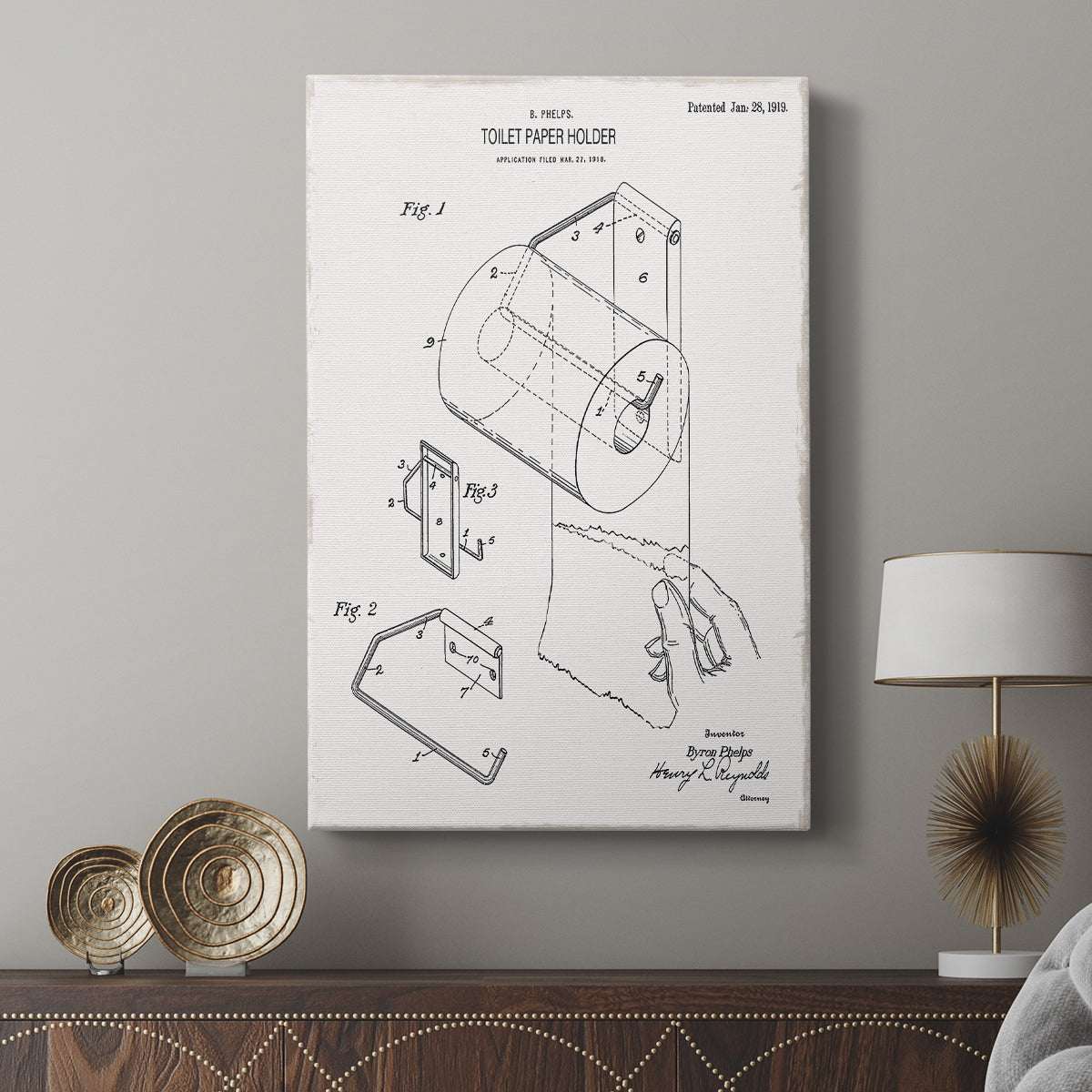 Toilet Paper Patent II - Canvas Art Print