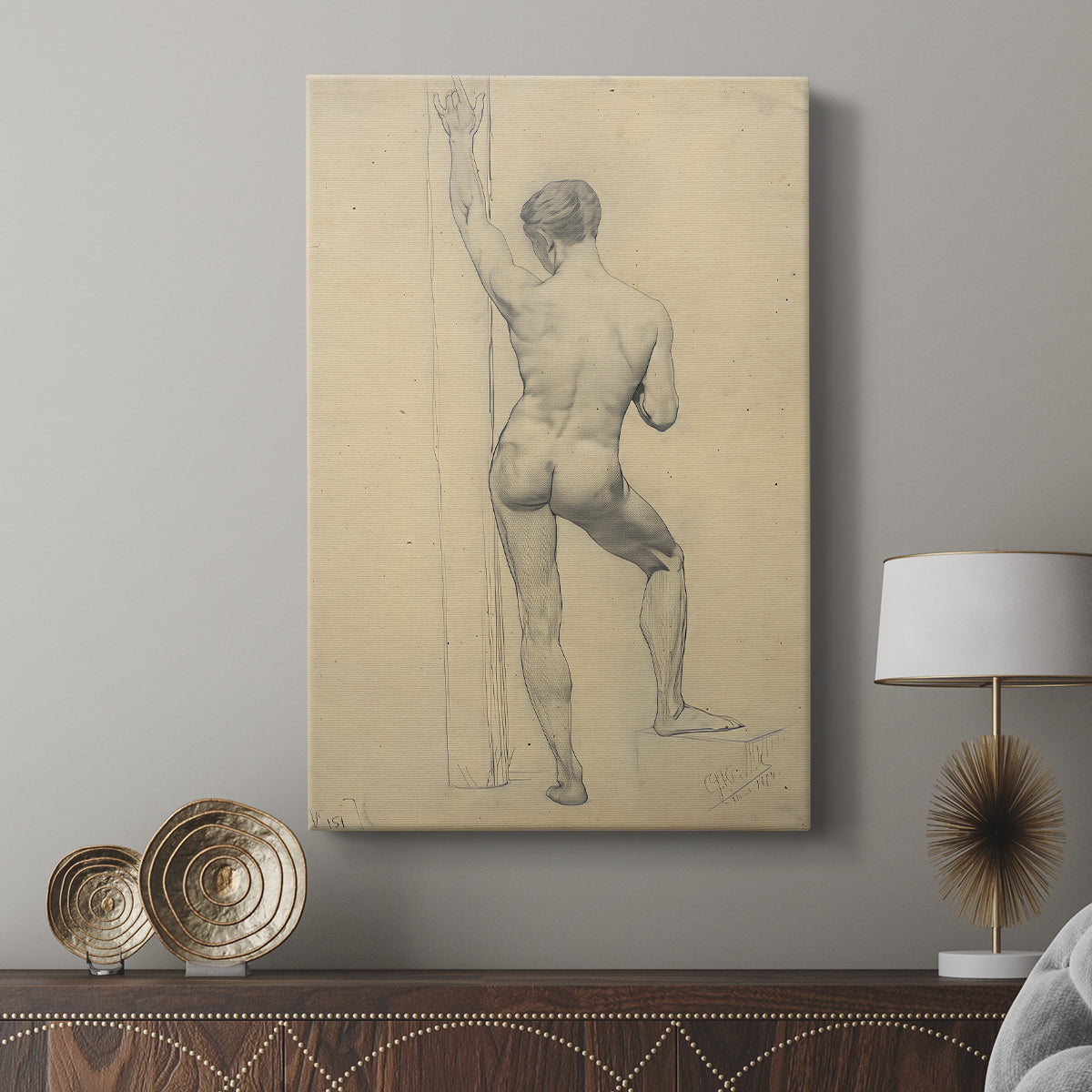 Canvas art print featuring a simple anatomical sketch with minimal background displayed in a modern interior space.