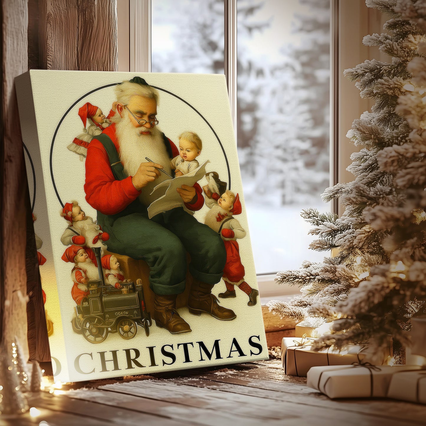 Tinsel-Gold Wreath Square - Canvas Art Print