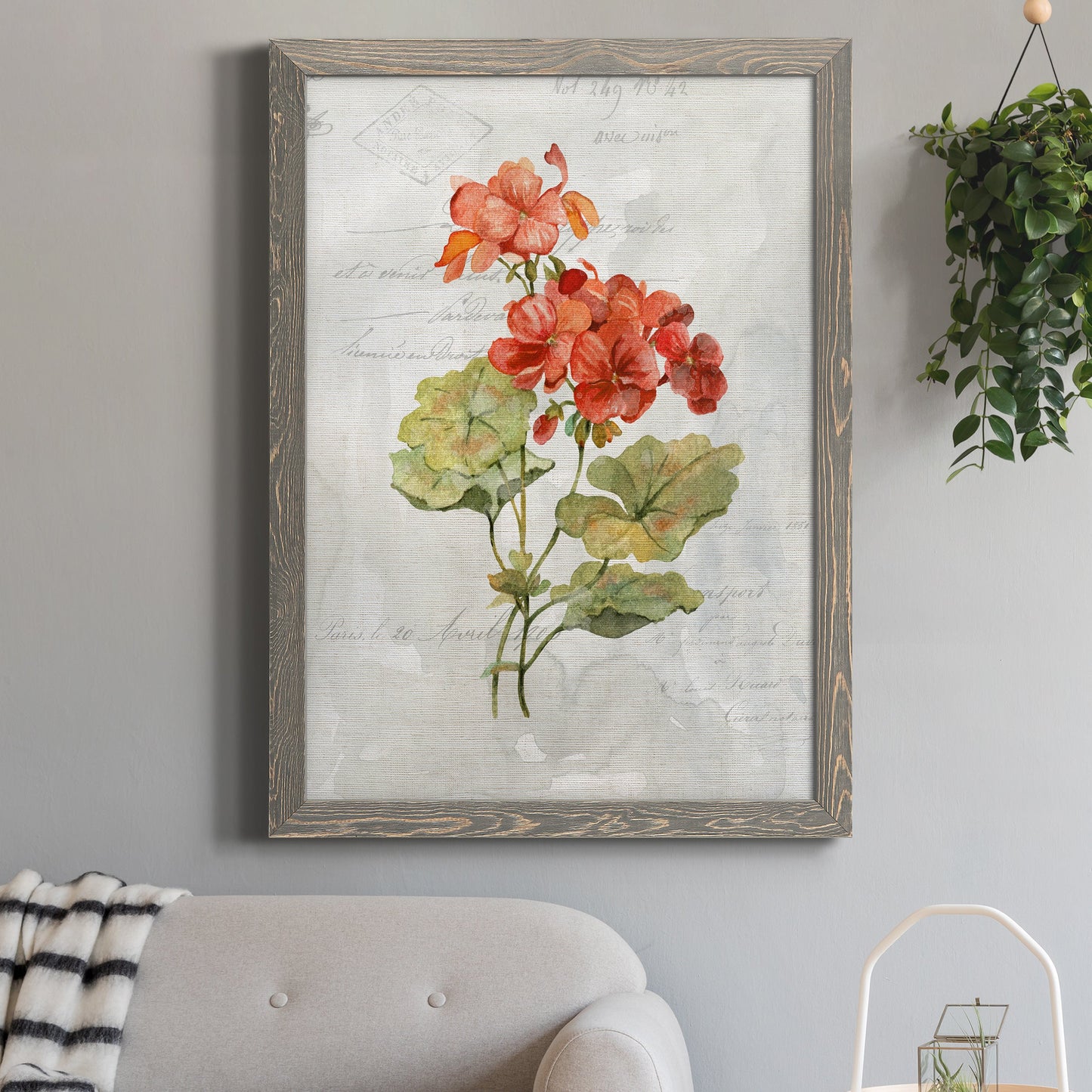 Linen Geranium - Premium Canvas Framed in Barnwood - Ready to Hang