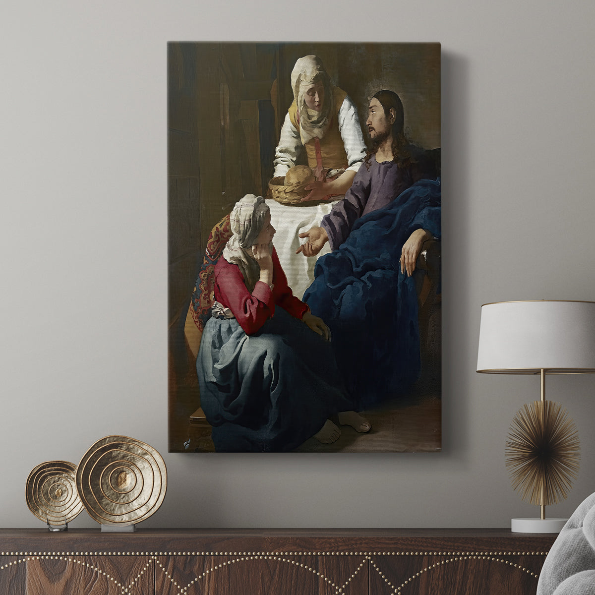 Canvas art print featuring a structured interior with narrative focus and subtle contrast displayed in a modern interior space.