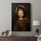 Canvas art print featuring a composed portrait with detailed fabric and subtle contrast displayed in a modern interior space.
