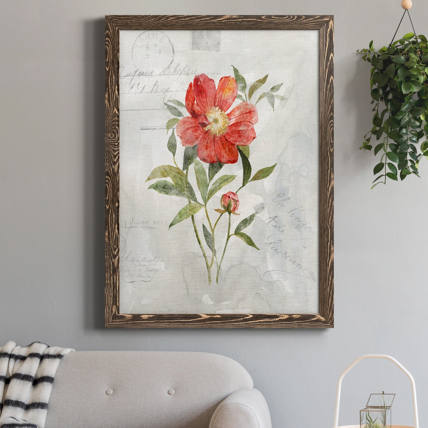 Linen Peony - Premium Canvas Framed in Barnwood - Ready to Hang