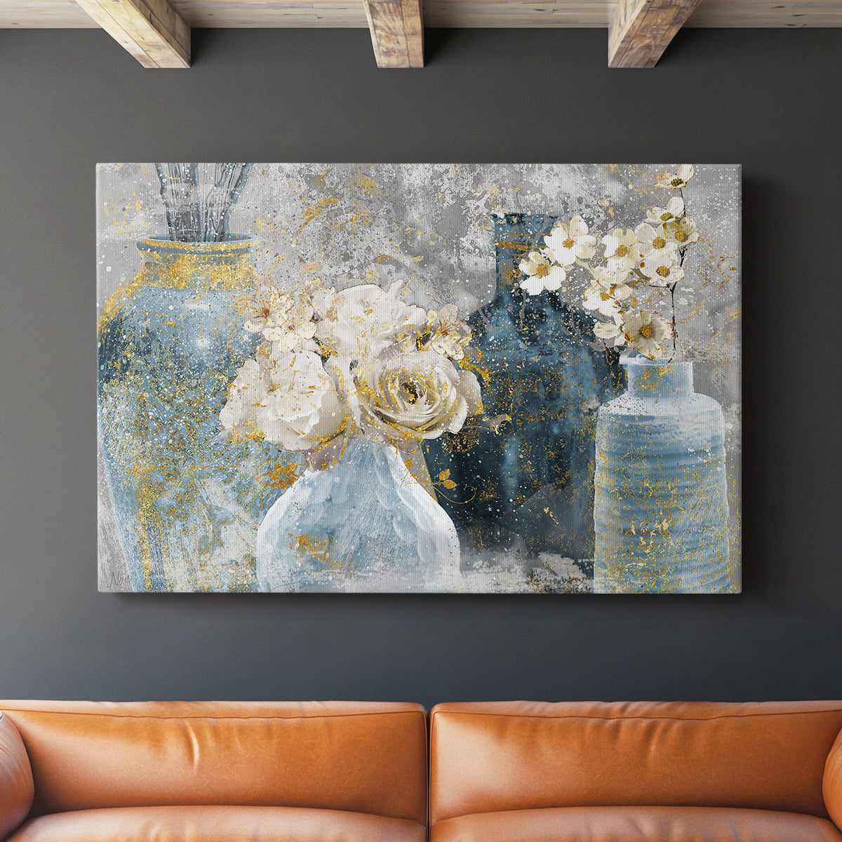 Vessels and Blooms Blues - Canvas Art Print