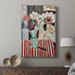 Canvas art print featuring a bright portrait with patterned background and soft features displayed in a modern interior space.