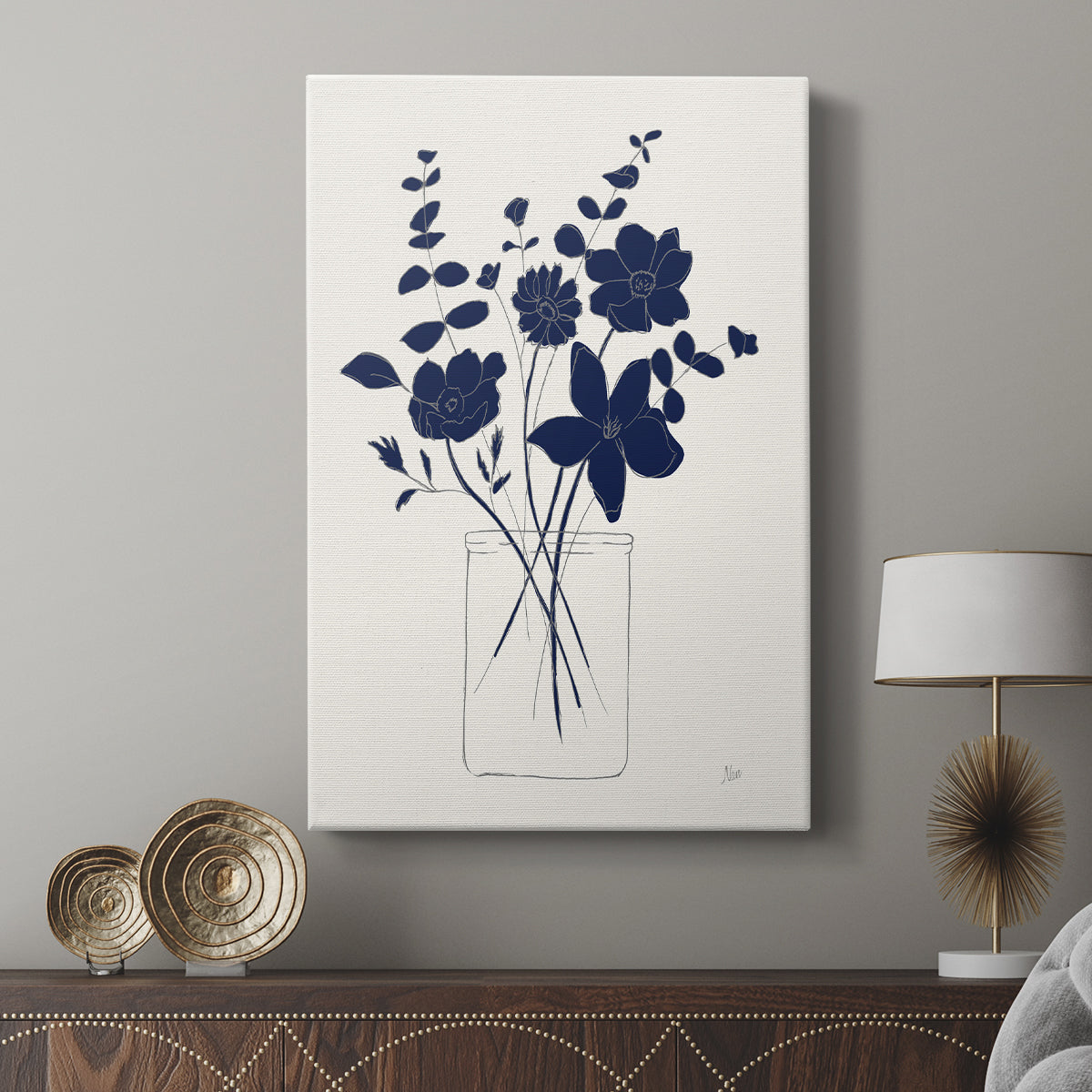 Indigo Sketch Bouquet I - Canvas Art Print