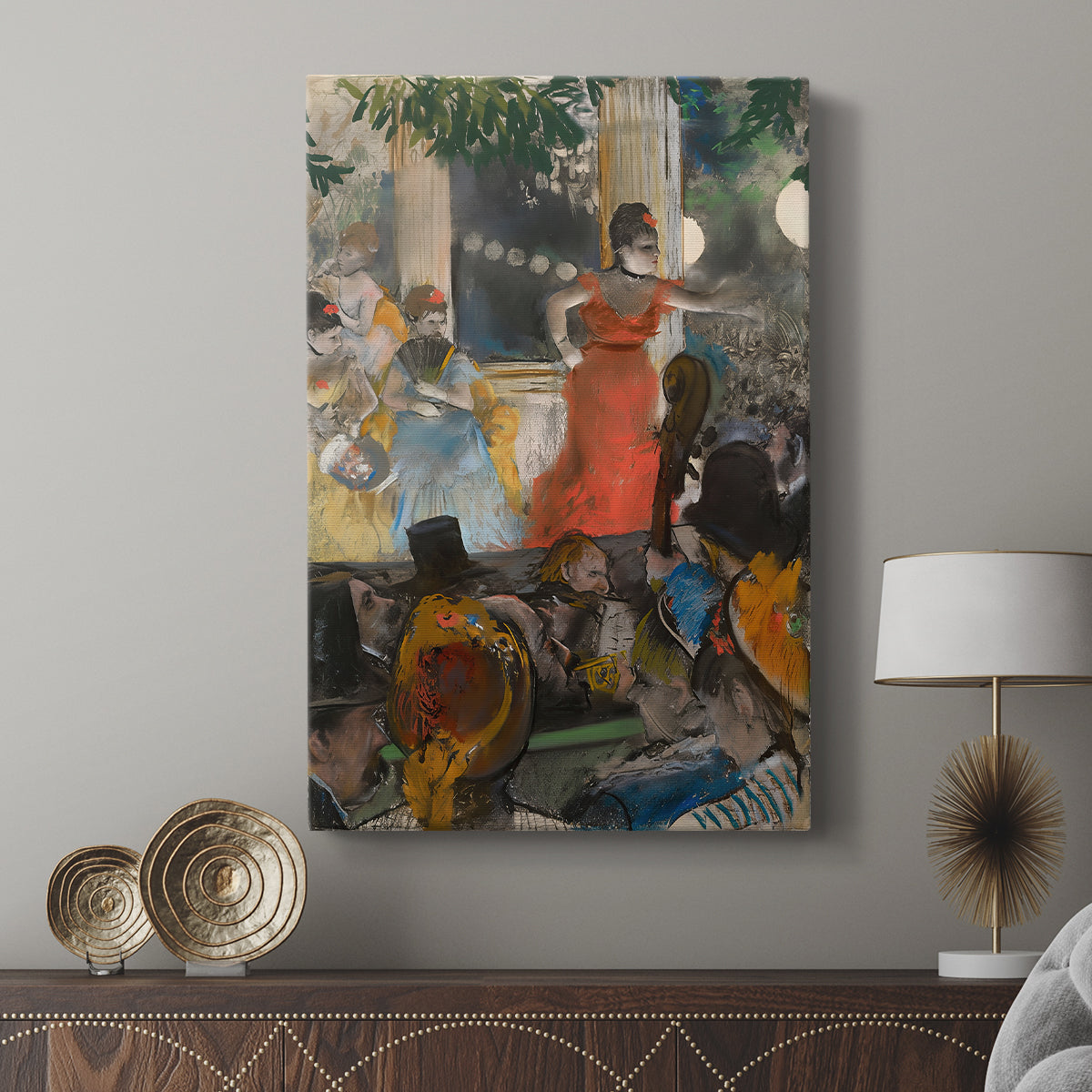 Canvas art print featuring a social composition with music and entertainment elements displayed in a modern interior space.