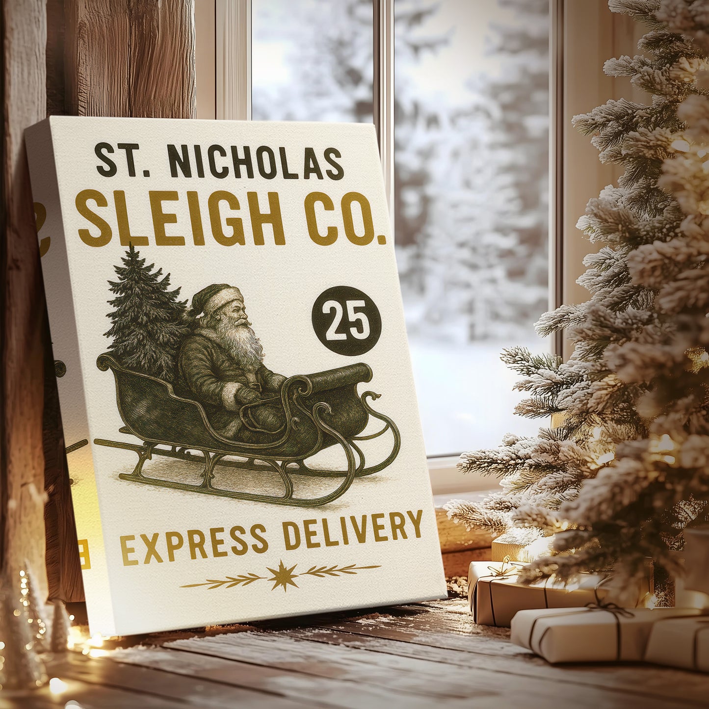 Tinsel-Gold Evergreen Village - Canvas Art Print