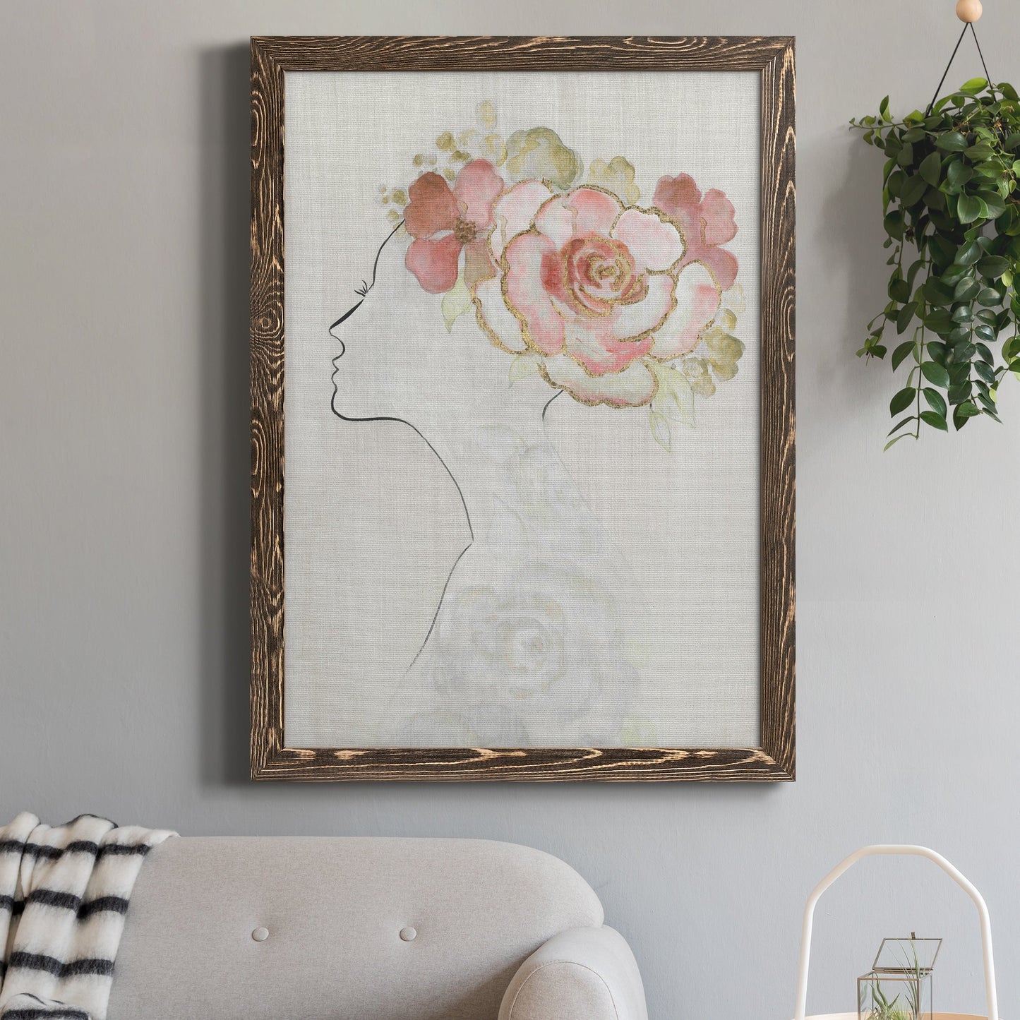 Fashion Floral Silhouette II - Barnwood Framed Canvas Print