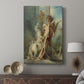 Canvas art print featuring a vivid scene with figures and animals in dynamic motion displayed in a modern interior space.