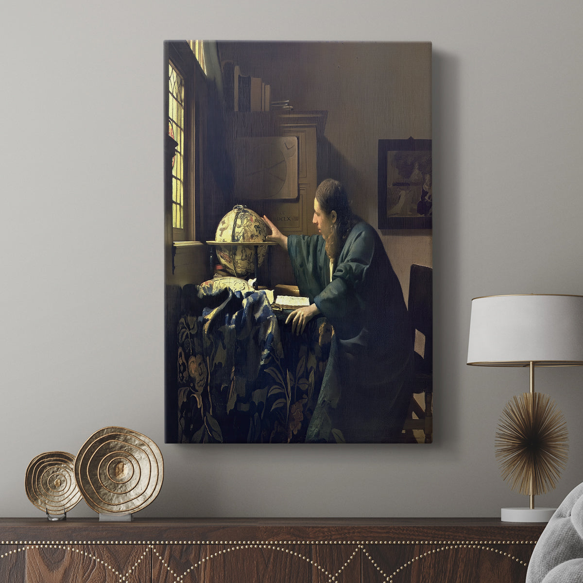 Canvas art print featuring a calm scene with focused activity and subtle tones displayed in a modern interior space.
