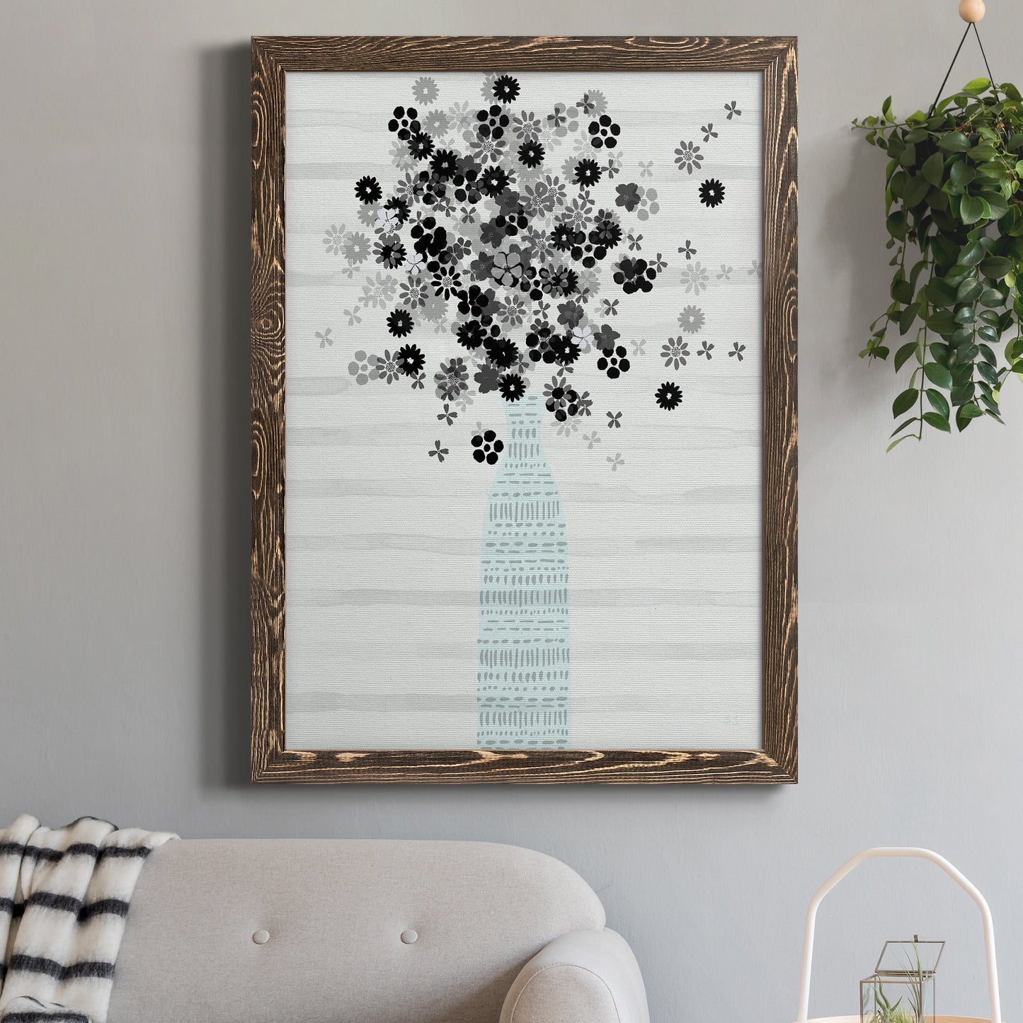 Bouquet of Black & White - Premium Canvas Framed in Barnwood - Ready to Hang