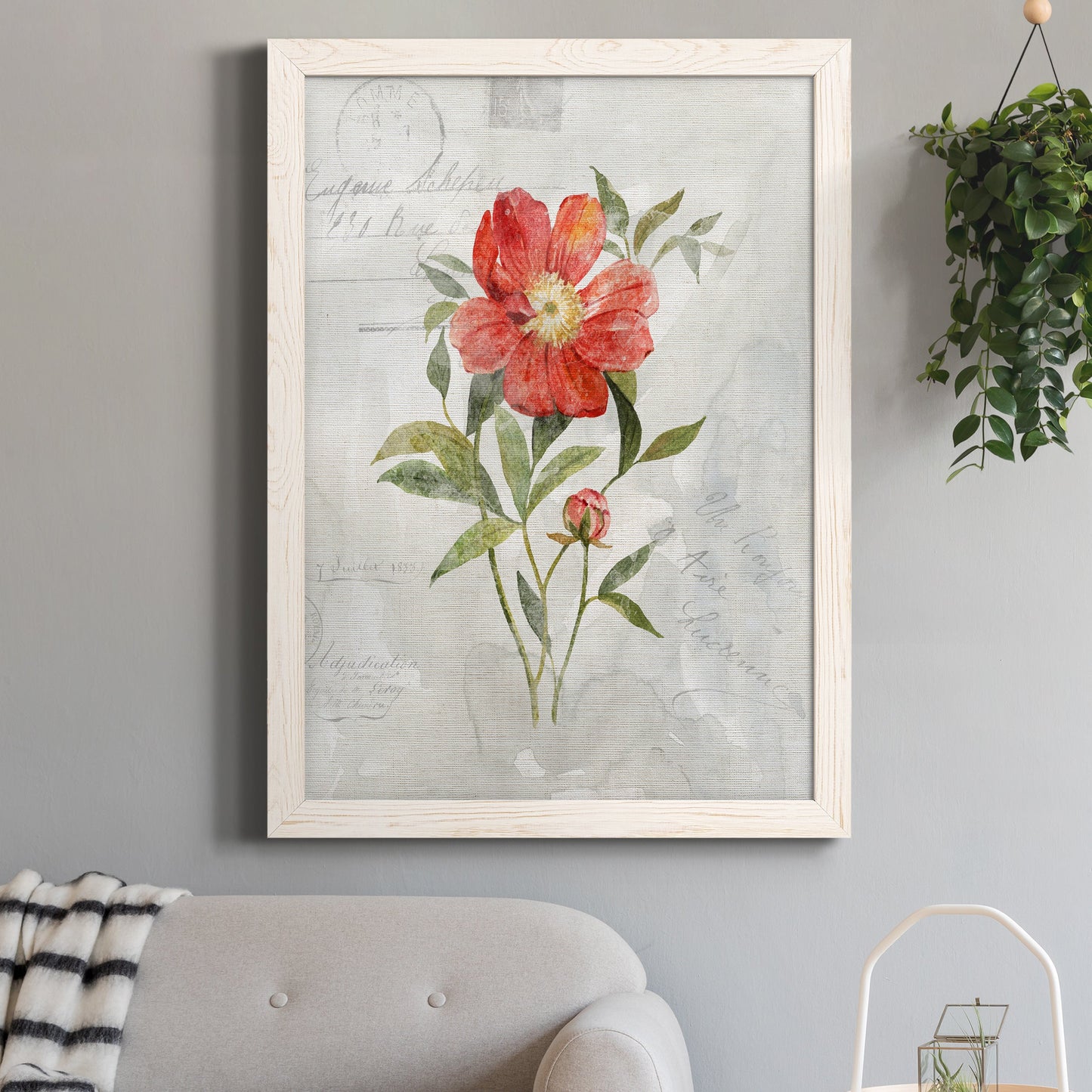 Linen Peony - Premium Canvas Framed in Barnwood - Ready to Hang