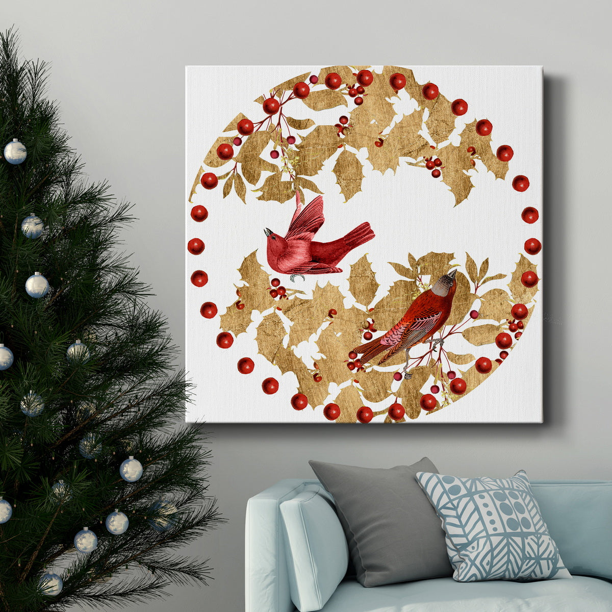 Red Bird Christmas Collection C-Premium Gallery Wrapped Canvas - Ready to Hang