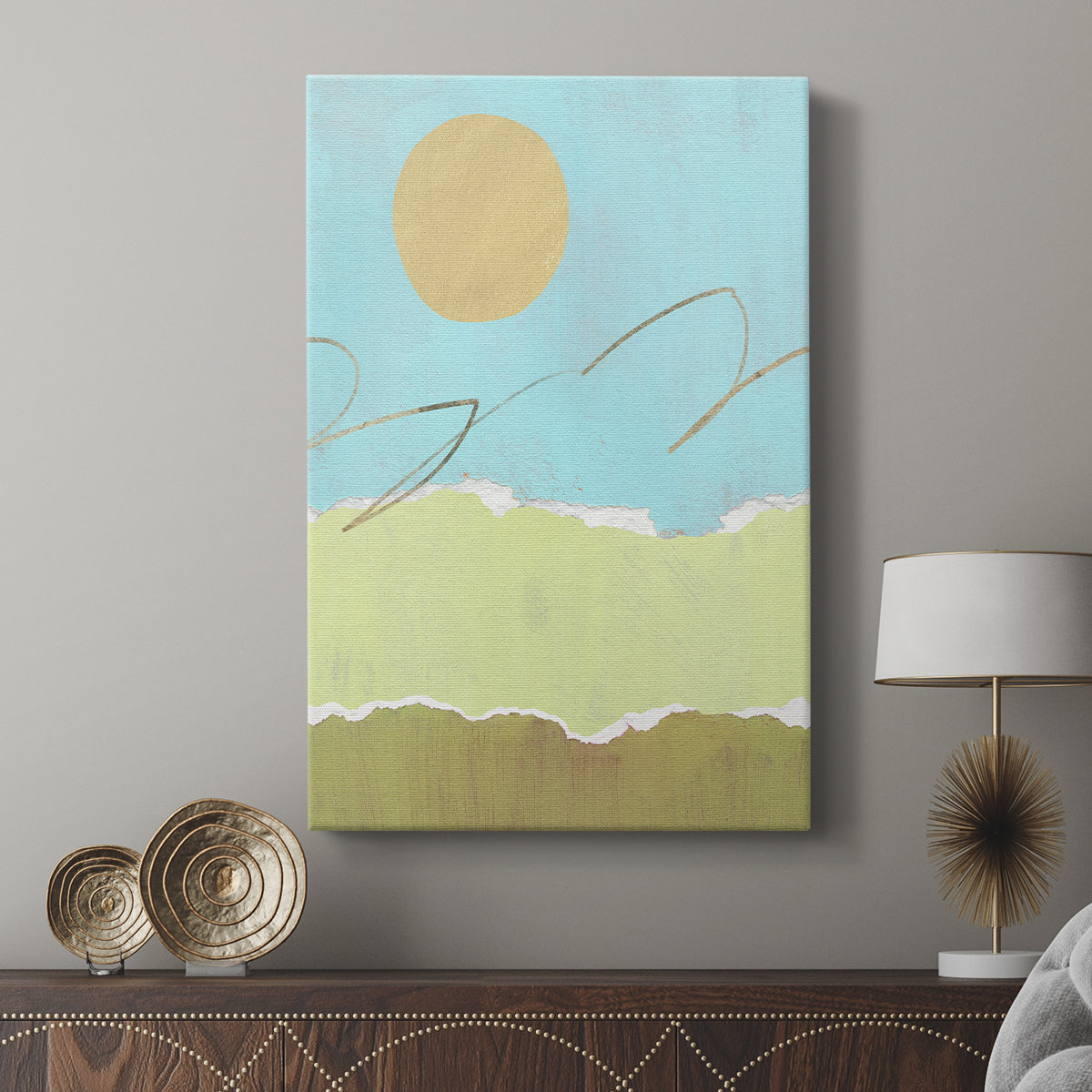 Green and Gold Pieced Landscape I - Canvas Art Print