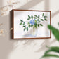 45308,watercolor,painting,flower,blue flower,green leaves,glass vase,nature art,interior decor,botanical art,floral,contemporary art,still life,home decor,tranquil,wall art,visual art,creative,handmade,craft,aesthetic,design,artist,beauty,calming,elegant,traditional,exhibition,soft colors,natural elements,craftsmanship,decor,floral arrangement,artwork,leaf,simplicity,Re-stickable,Plants & Flowers