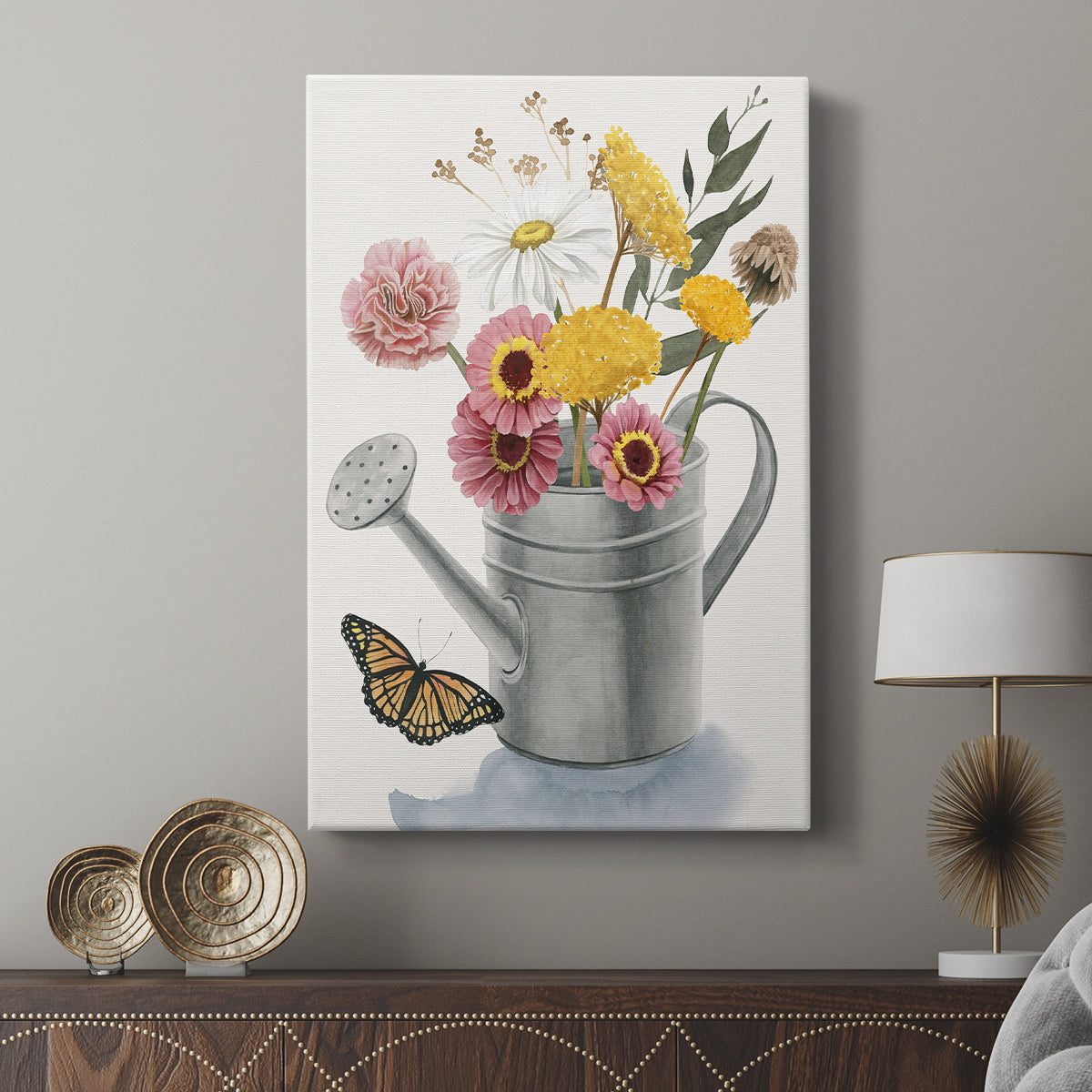 Watering Can Bouquet I - Canvas Art Print