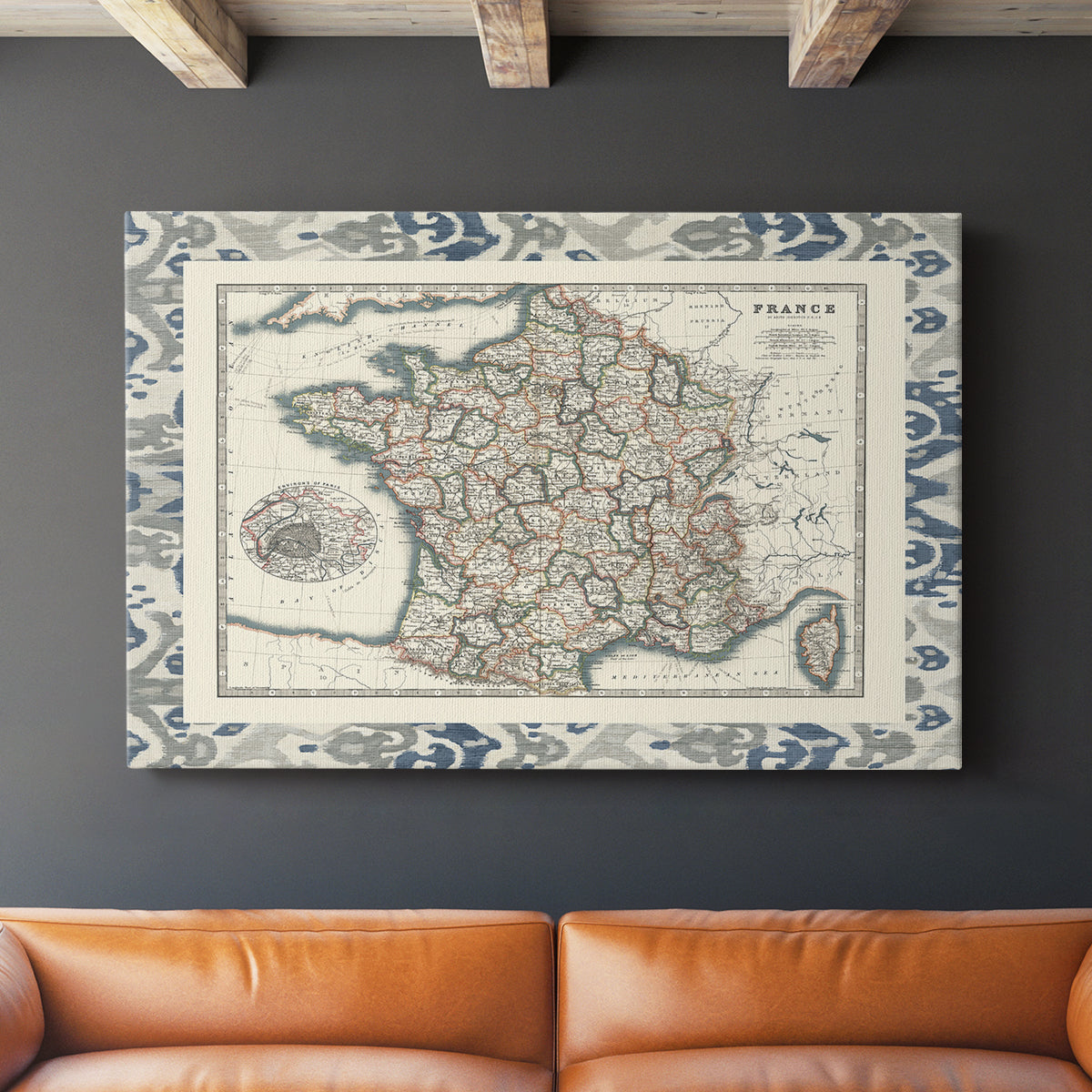Bordered Map of France - Canvas Art Print