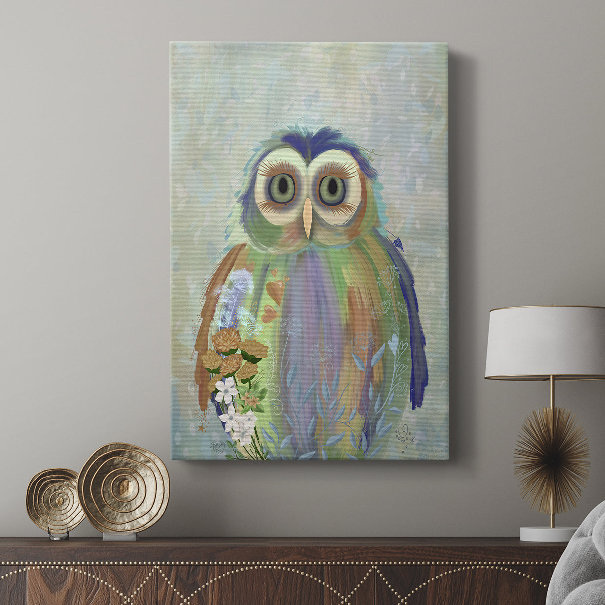 Fantastic Florals Owl - Canvas Art Print