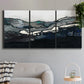Three-panel canvas wall art featuring abstract passage of time composition, displayed in a modern living room above a sofa.