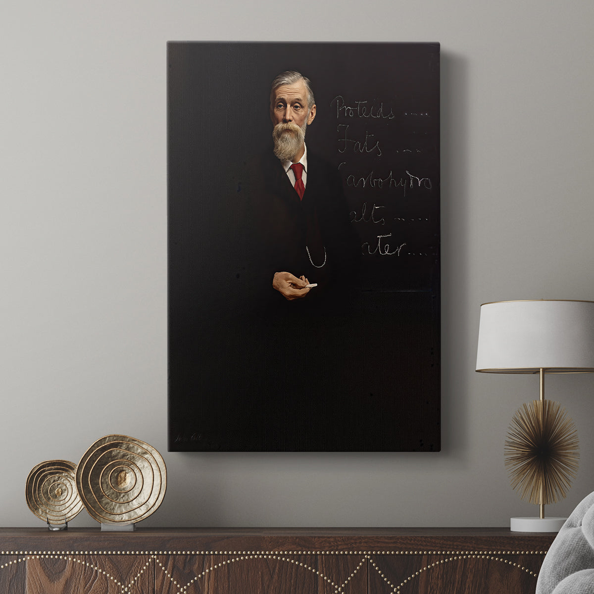 Canvas art print featuring a refined portrait with subtle detail and calm expression displayed in a modern interior space.