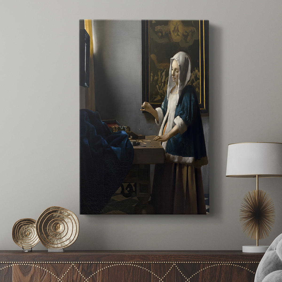 Canvas art print featuring a quiet scene with subtle symbolism and gentle tones displayed in a modern interior space.