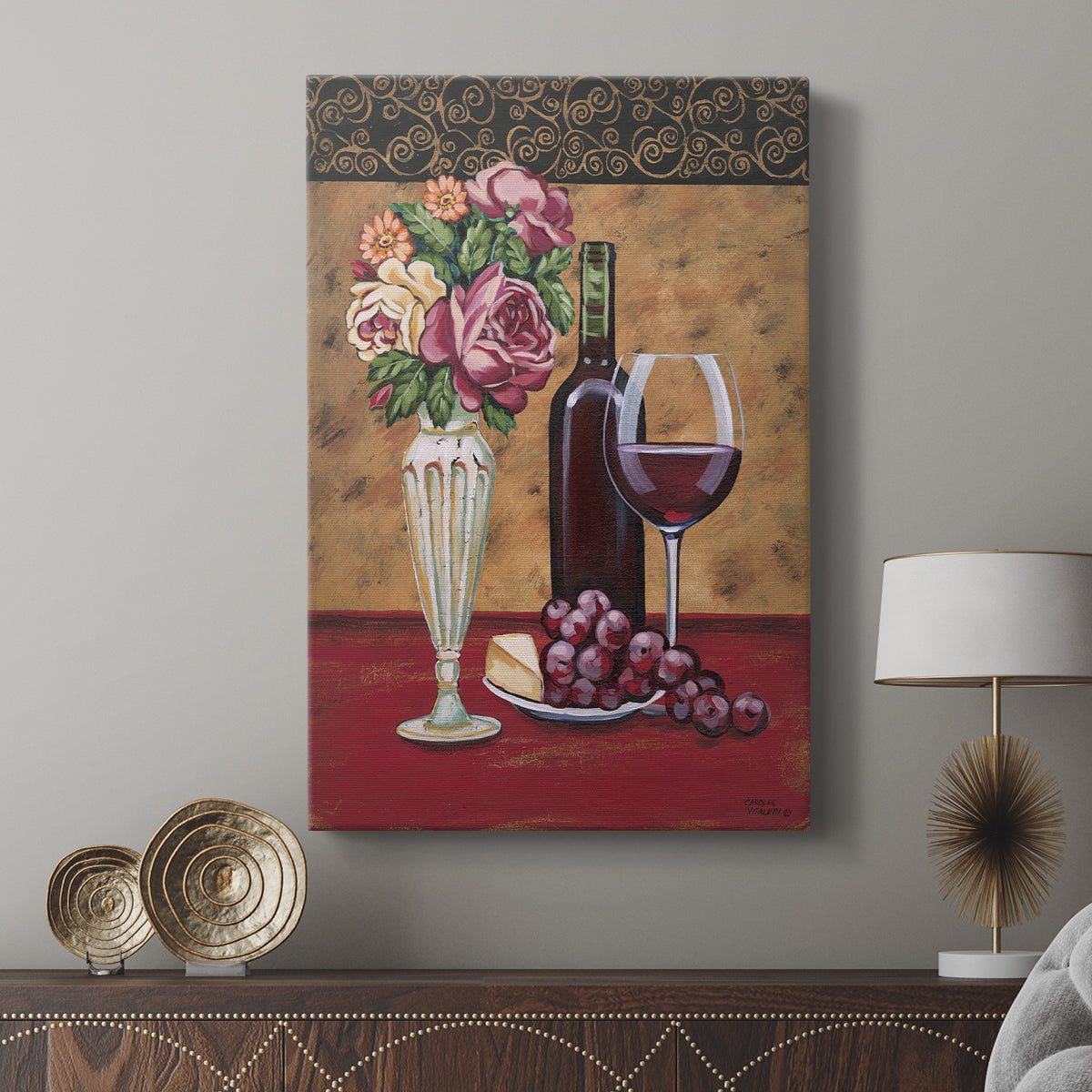 Vintage Flowers and Wine I - Canvas Art Print