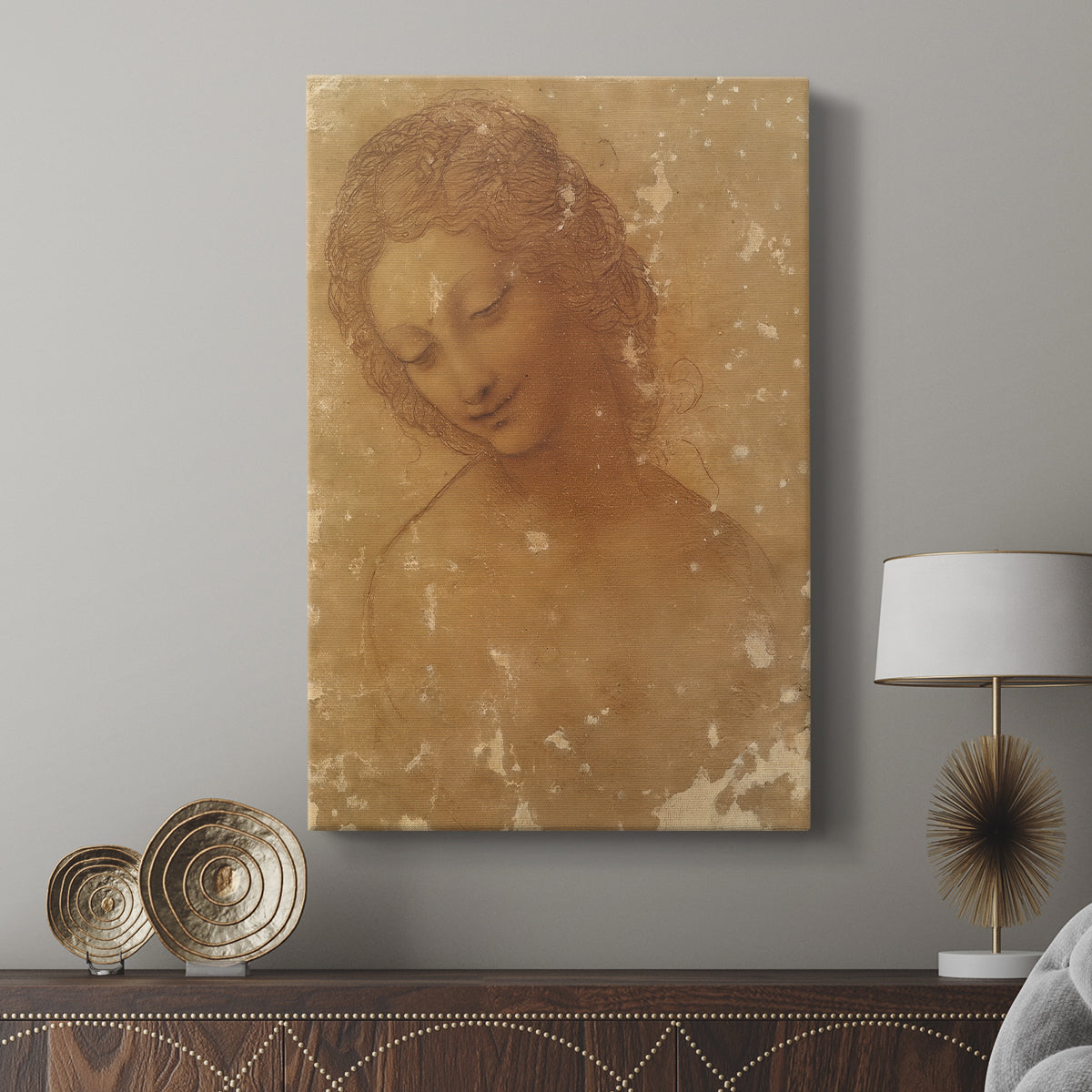 Canvas art print featuring a refined sketch with gentle detail and classical form displayed in a modern interior space.
