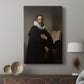 Canvas art print featuring a refined portrait with gentle contrast and minimal background displayed in a modern interior space.